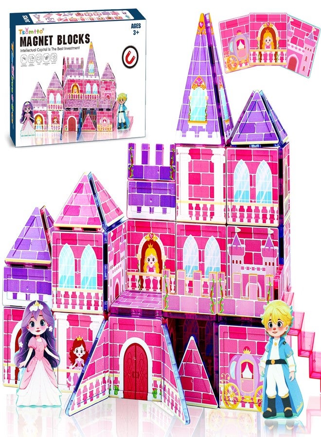 Tsomtto Magnetic Tiles for Girls - Princess Magnetic Blocks Building Toys for Kids Ages 3-5 4-8 Toddler STEM Educational Learning Sensory Toys for 3 4 5 6 7 8 9+ Year Old Boys Girls Valentine Birthday Gifts - Image 1